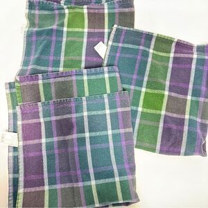 Pier 1 Green and Purple Plaid cotton table napkins 3 set 1990s